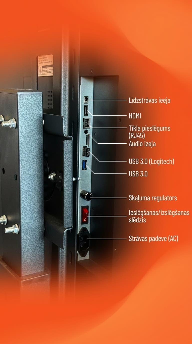 VACANT digitālā ekrāna pieslēgvietas: HDMI, RJ45, USB
